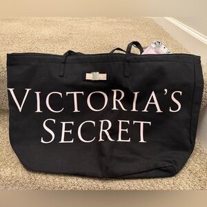 Victoria’s Secret Large Logo Canvas Tote Bag Black - NWT